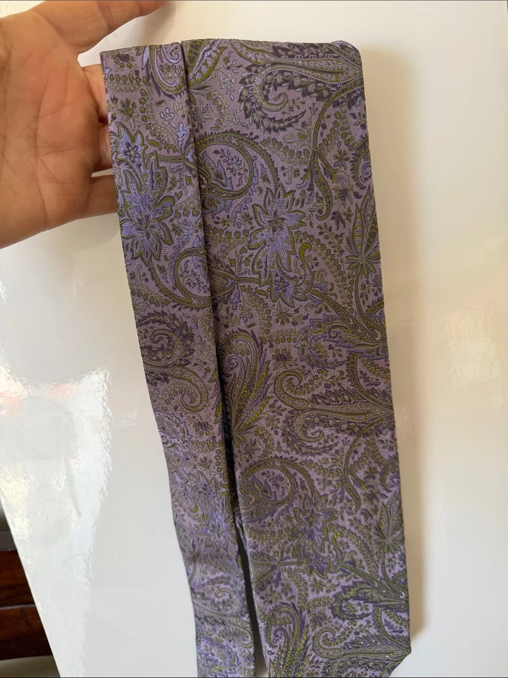 Altea Lavender and Olive Paisley Silk Tie